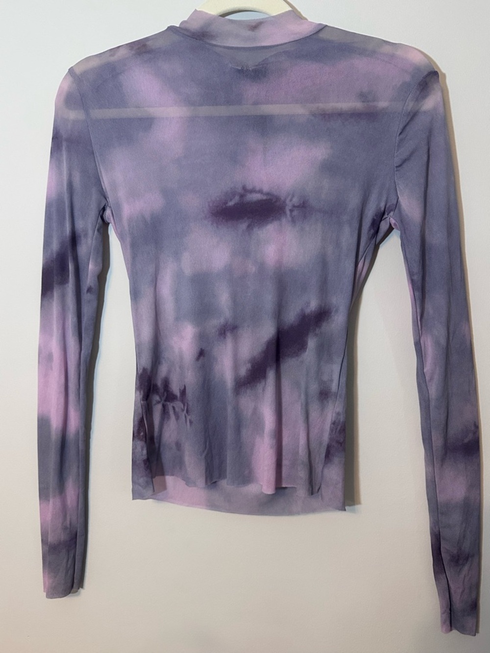Tie-Dye Long Sleeve Mock Neck Mesh Top  Womens Size S Y2K Festival Party Rave